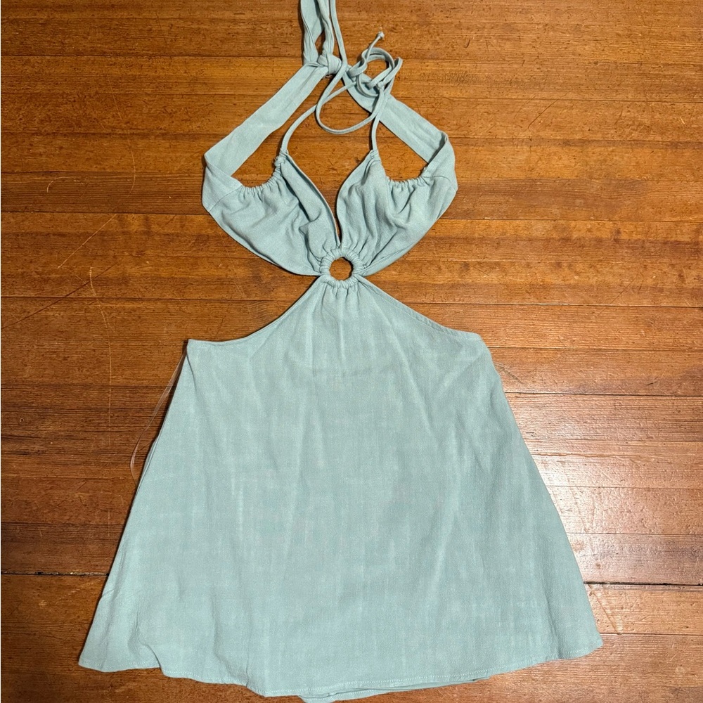 La Hearts Backless Halter Dress in Light Blue